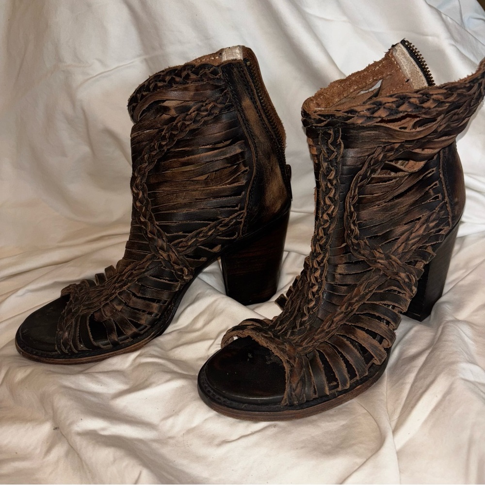 Freebird by Steven Braided Leather Heeled Boots - Brown
